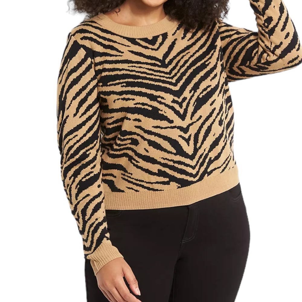 Lane Bryant Cropped Tan/Black Tiger Print Sweater 26/28